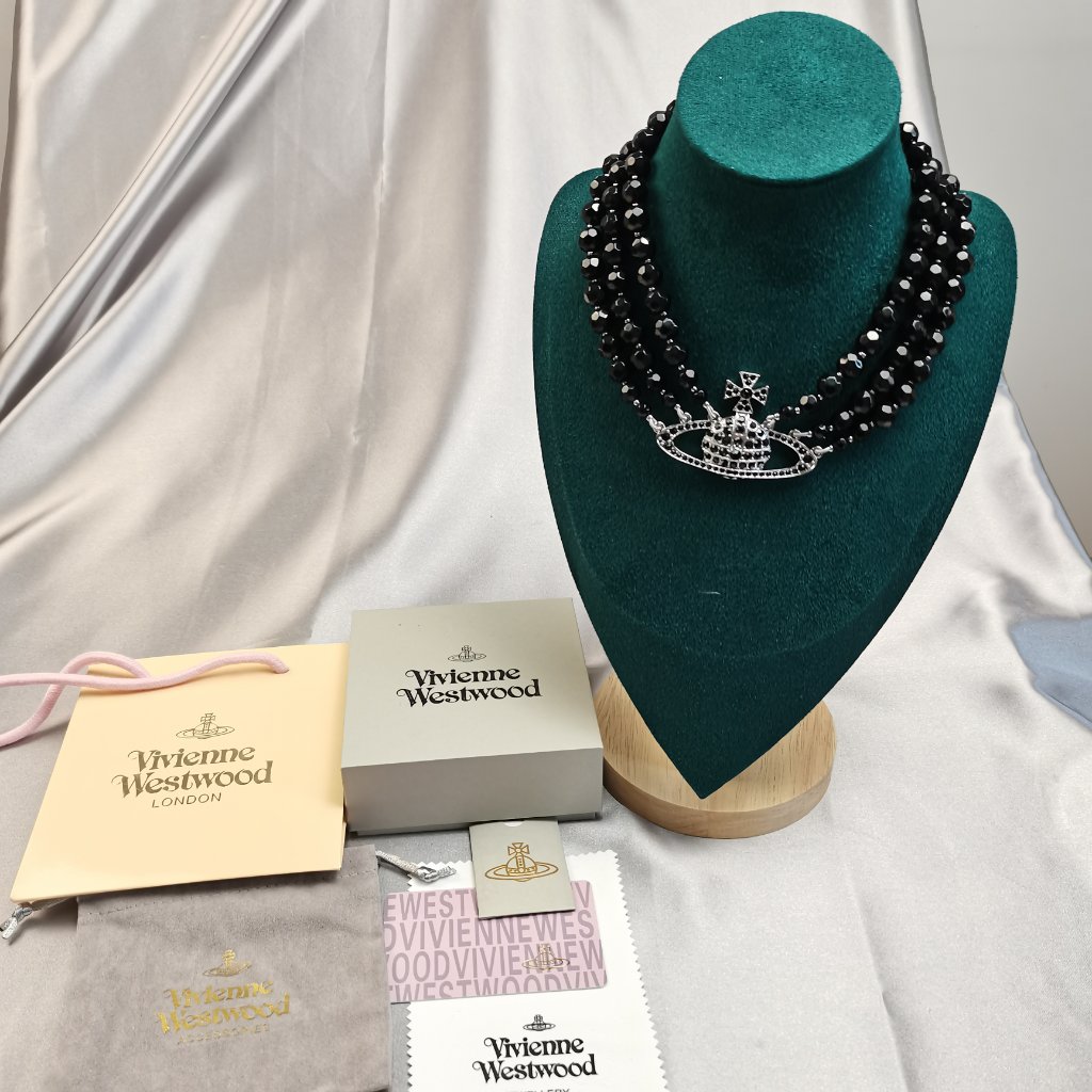 Vivienne Westwood Three Row Pearl Bas Relief Choker In Black Brand New